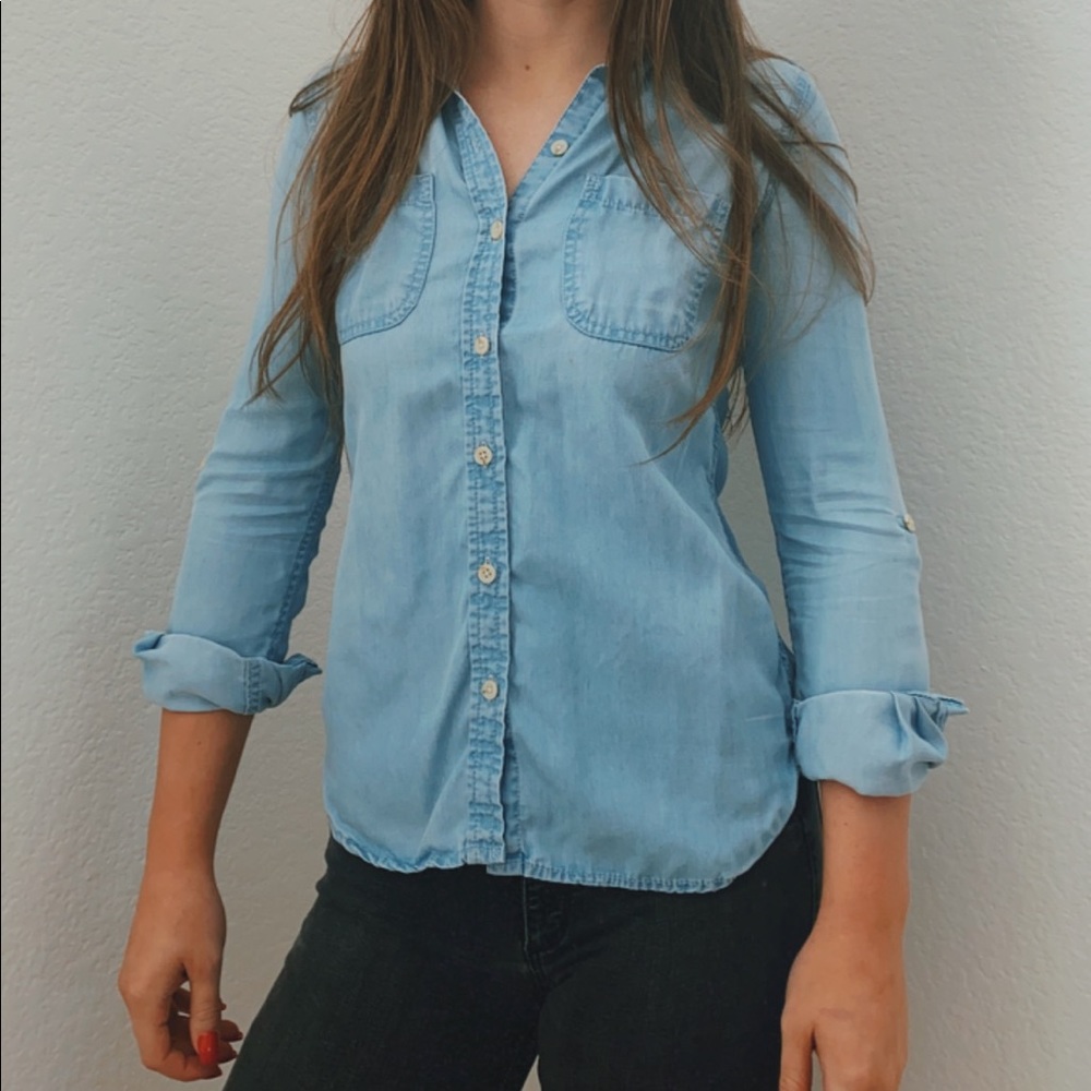 denim button up blouse
